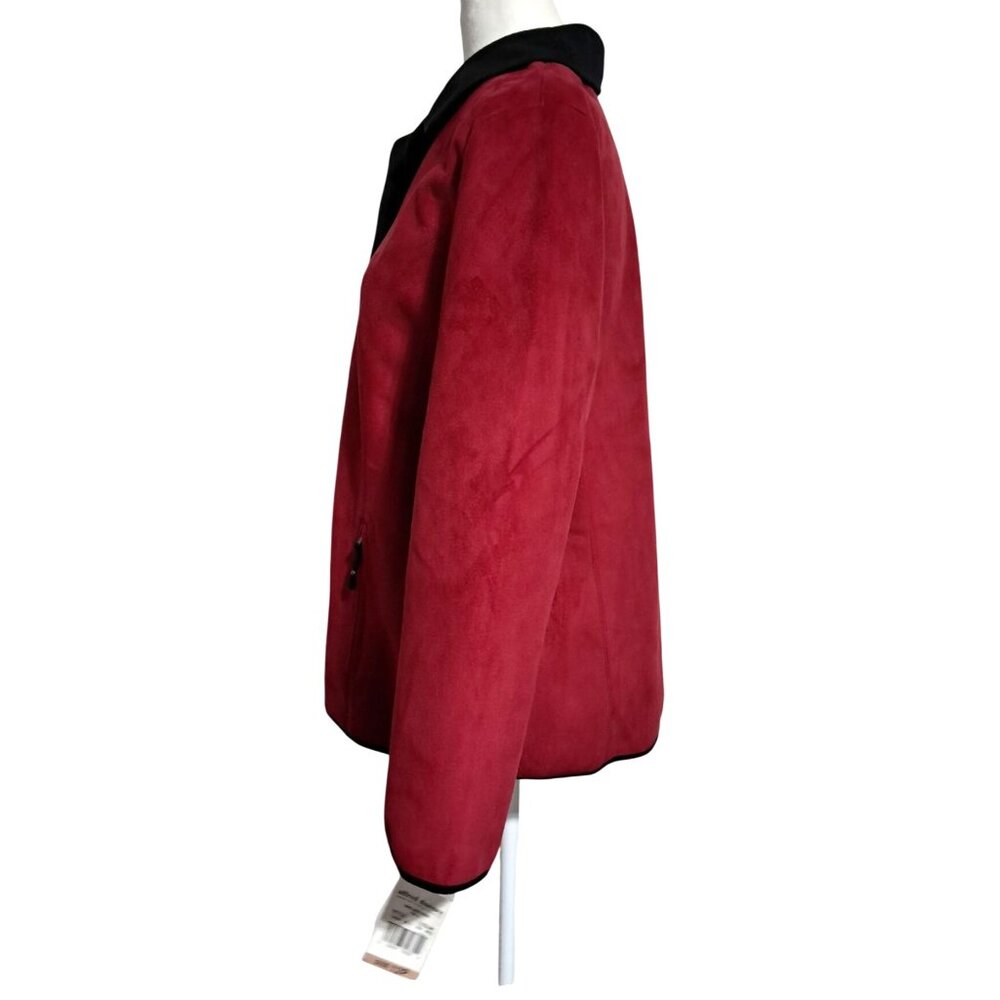 Alfred Dunner Jacket Womens 12P Crimson Faux Suede Ebony Trim NWT 90s 2000s - Picture 6 of 10